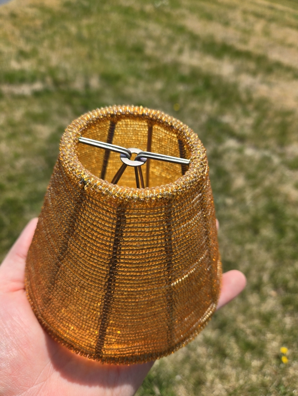 2 Amber / Golden Beaded Mini Lampshades.   ?Boho? - Picture 5 of 6